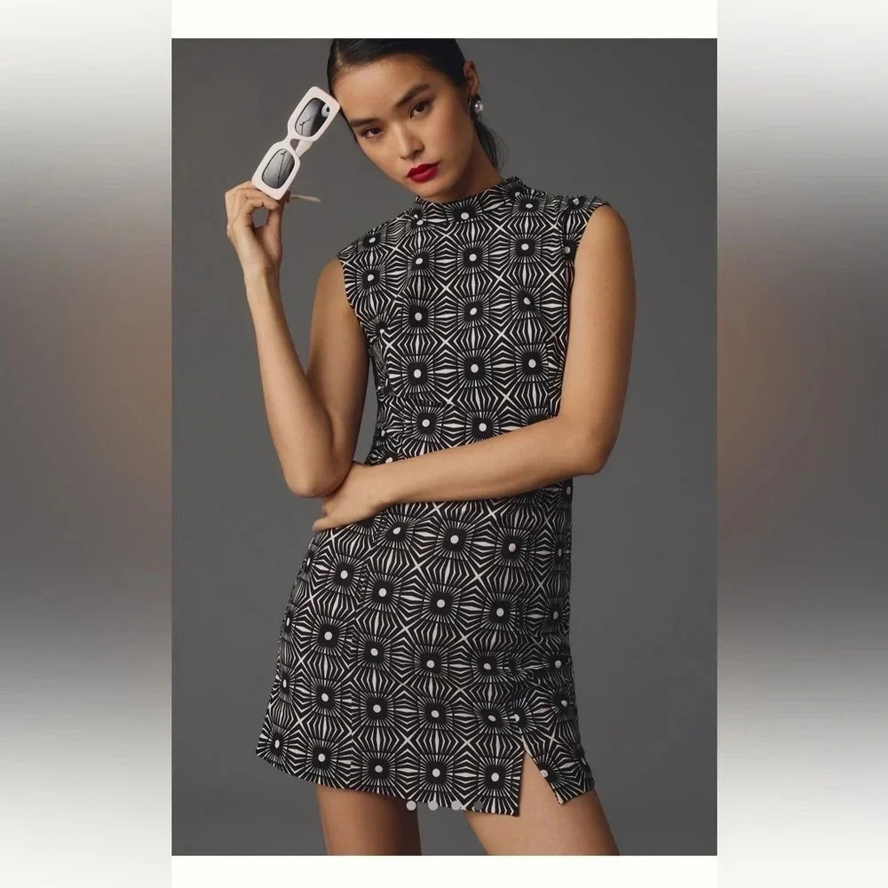 Anthropologie mock neck sleeveless seemed dress and size large, black and white